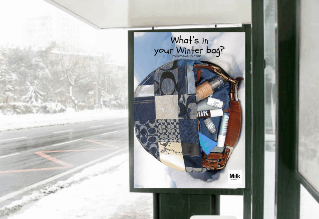 bus shelter milk makeup winter snow campaign ad